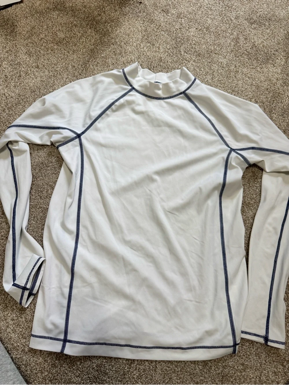 Lands' End White Long-Sleeve Rash Guard with Navy Trim